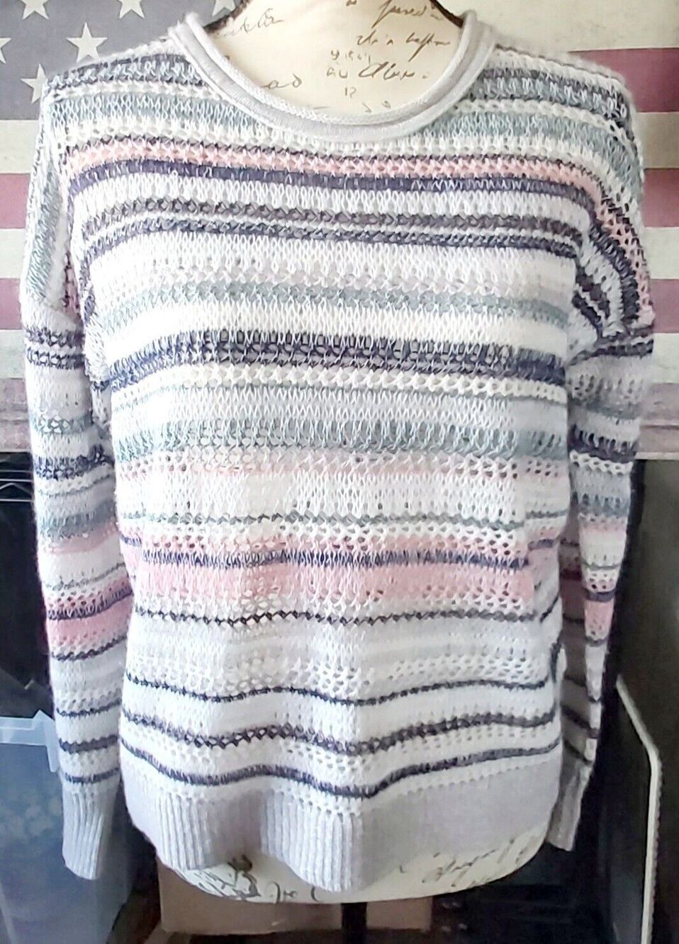 Inhabit Open Stitch Linen Cashmere Sweater XS Soft Colors Warm Striped Coastal